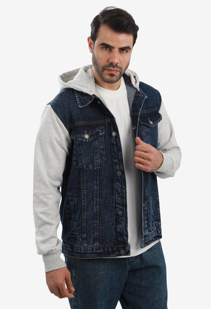 WHITE RABBIT Casual Plain Basic Long Sleeve Hooded Neck Denim Jacket - Image 2